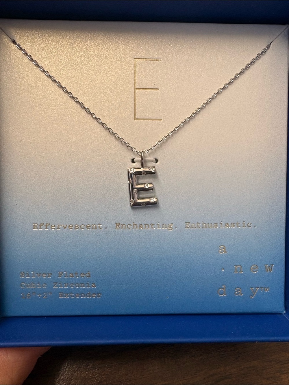 a new day Silver Initial 'E' Necklace NIB